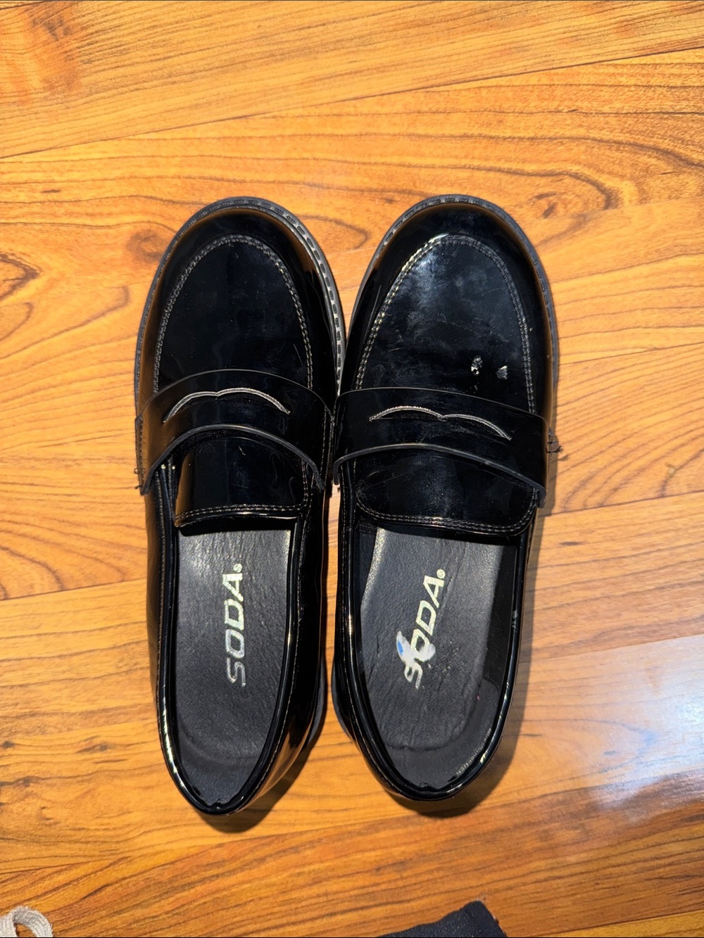 Soda Black Patent Leather Slip-On Penny Loafers